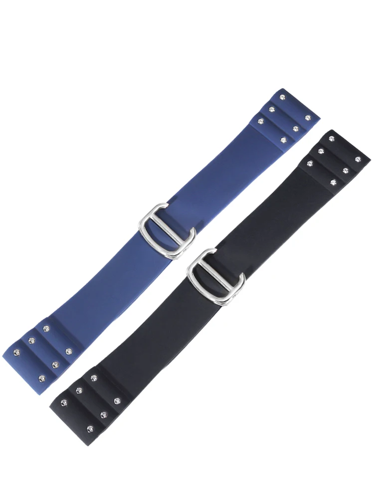 Premium Waterproof Rubber Watchband - Black & Blue Silicone Strap with Folding Buckle, 21mm