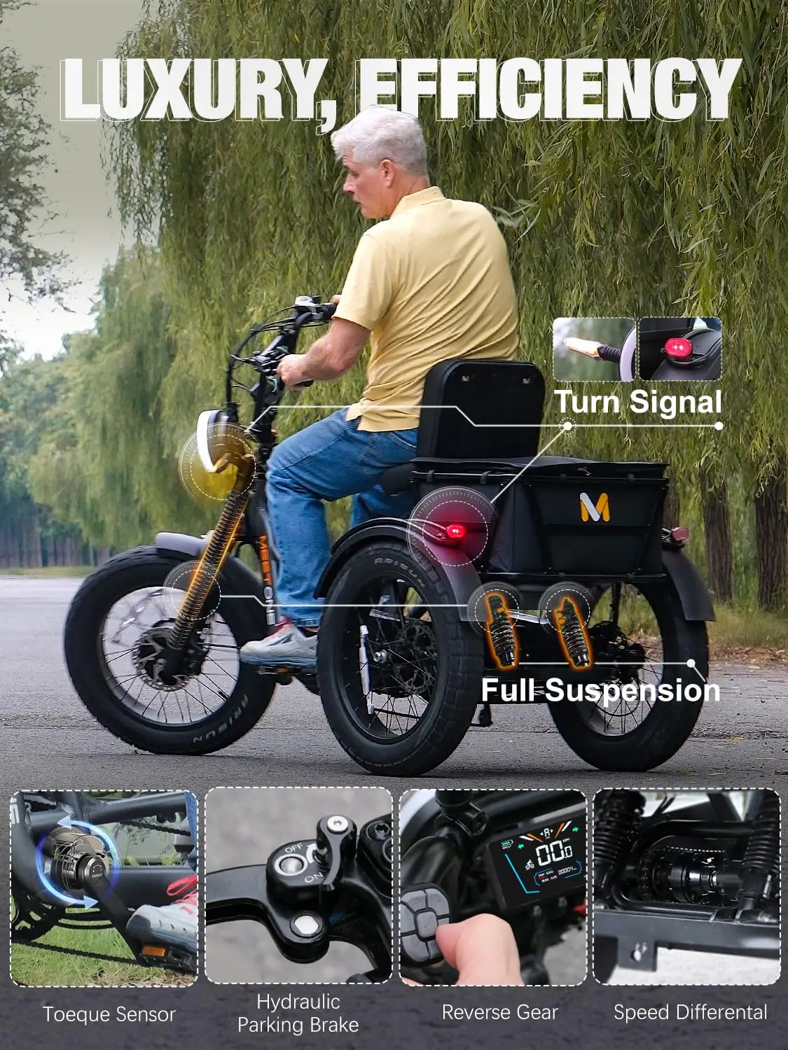 Meetone 1500W48V30AH Adult electric tricycles Electric Tricycle 3 Wheels Electric Vehicle High Endurance Strong Power E-trike