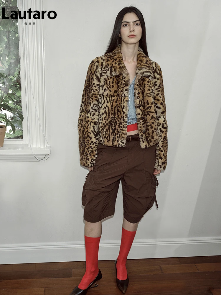 Autumn Winter Short Luxury Soft Thick Warm Colorful Leopard Print 3