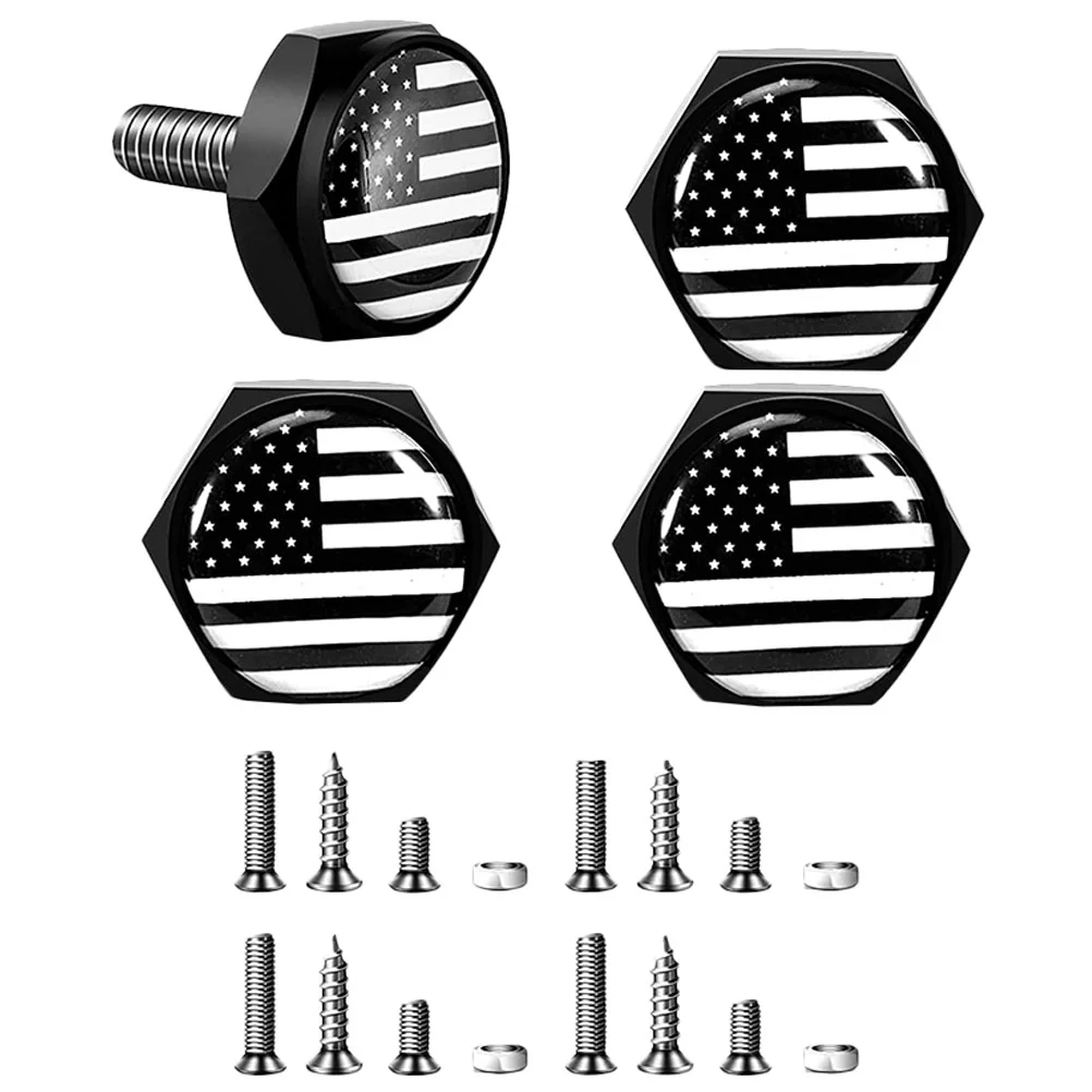 

4 Sets License Plate Screws and Bolts Frame Kit Fastener Metal USA Flag Stainless Steel