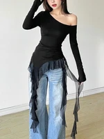 Ruffles Tassel Off shoulder Long sleeve T shirt Women Sweet Gentle Streetwear Party Basic Top Tees Shirt Sexy 2025 New - Image 6