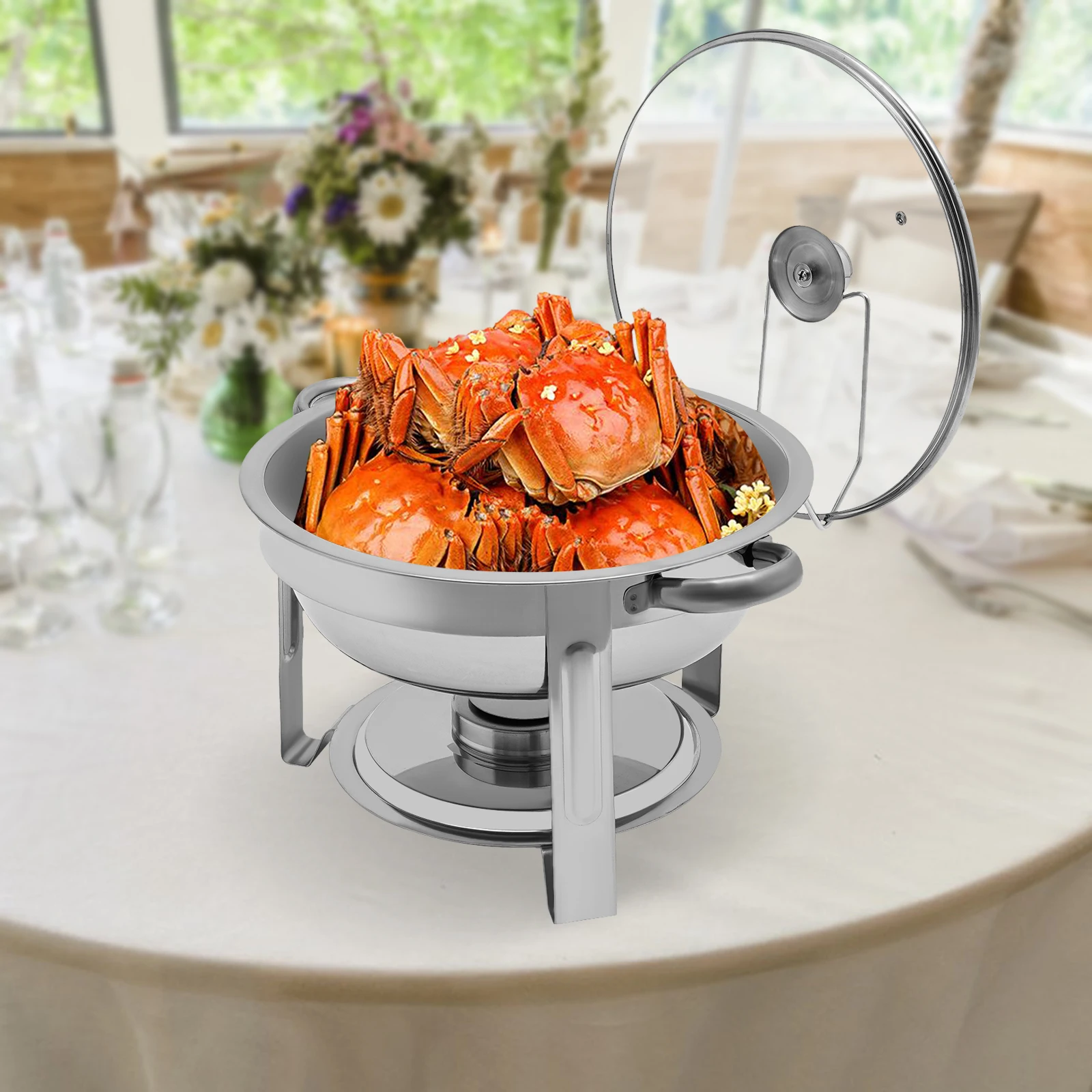 5L Edelstahlfarbener kreisförmiger Speiseherd, runde Chafers- und Buffetwärmer-Sets aus Edelstahl für Restaurants, Cafeterias – Detail 24