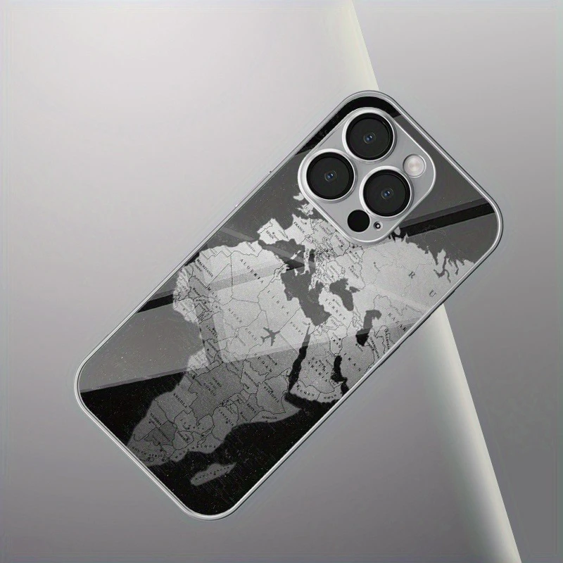 Sleek Glass Electroplated World Map Design Phone Case