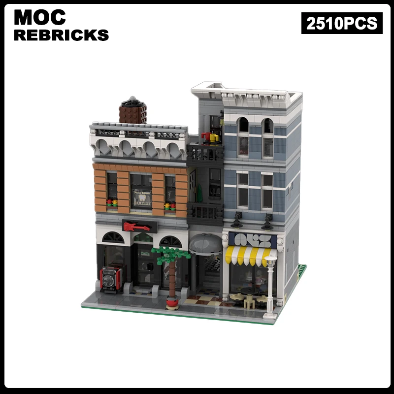 

Модульная модель конструктора MOC серии «сделай сам» для стоматолога, средневековой улицы, техническая сборка кирпичей, детские игрушки, подарки