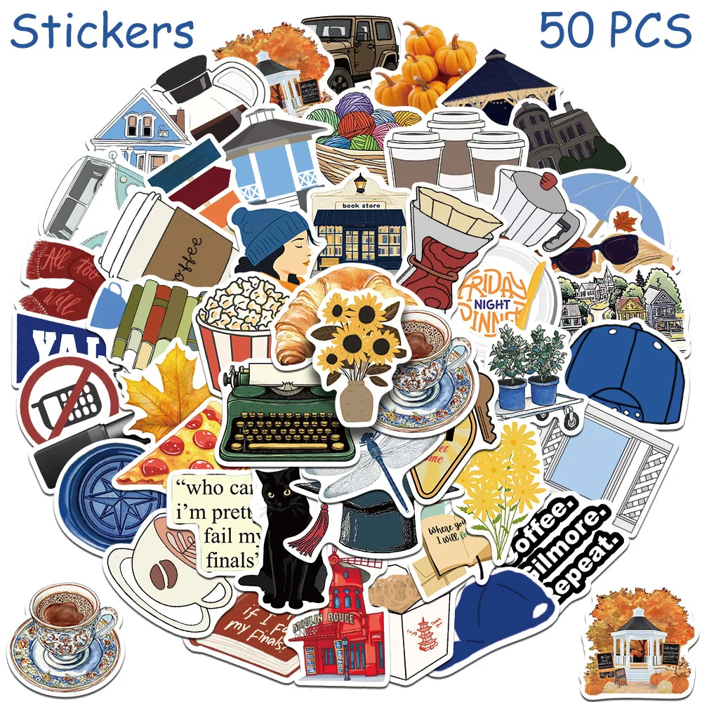 50 Stück Cartoon TV Show Gilmore Aufkleber Aufkleber für Laptop Scrapbook Skateboard Helm Gitarre DIY ästhetische wasserdichte Aufkleber – Detail 7