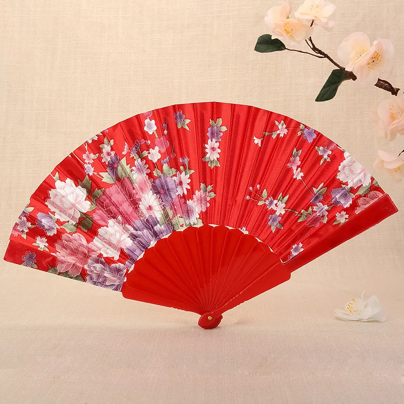 Chinese Vintage Paper Fans Handheld Wooden Handle Art Flower