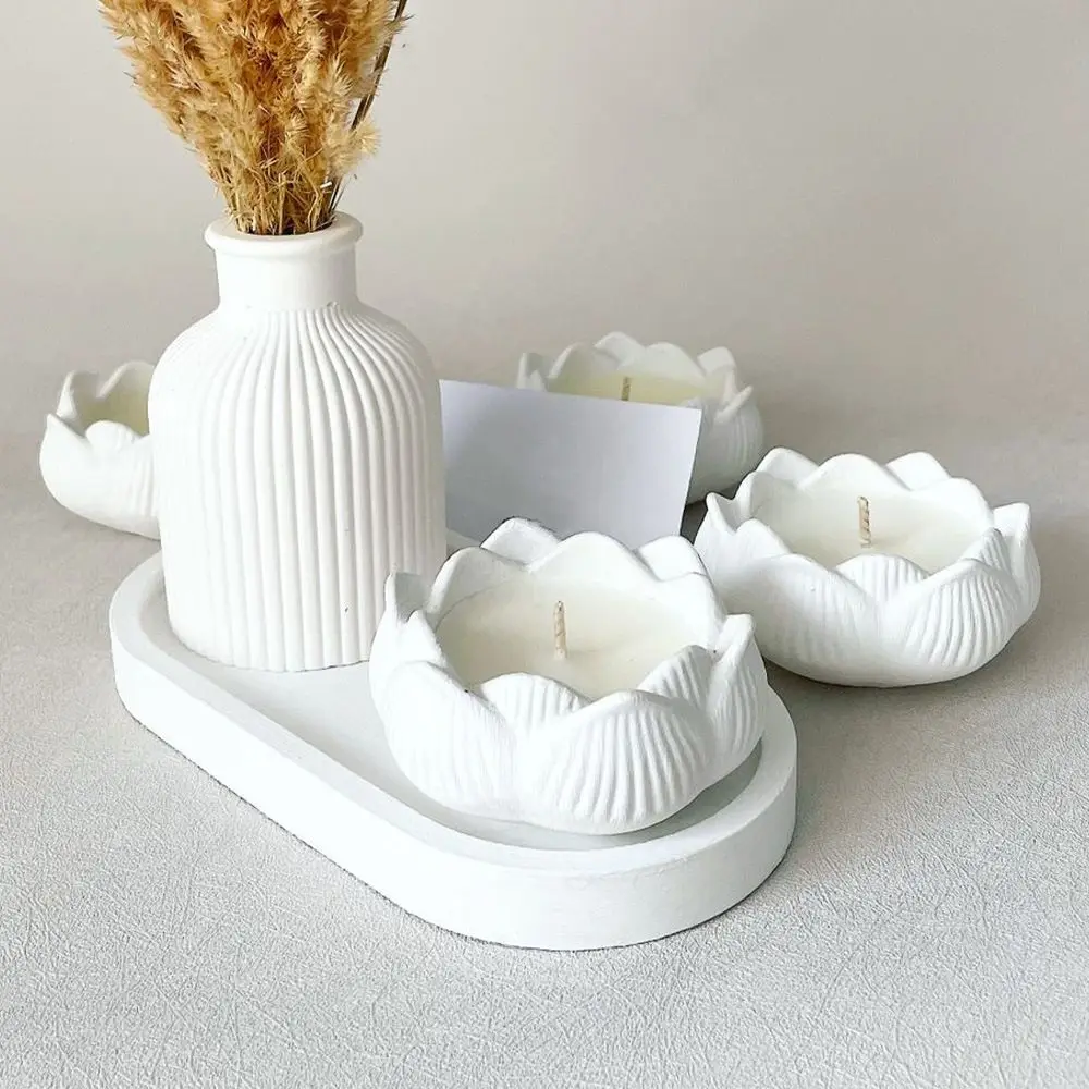 다용도 실리콘 몰드 에폭시 레진 석고 시멘트 DIY 타원형 줄무늬 보관 트레이 연꽃 촛대 화병 홈 데코 공예