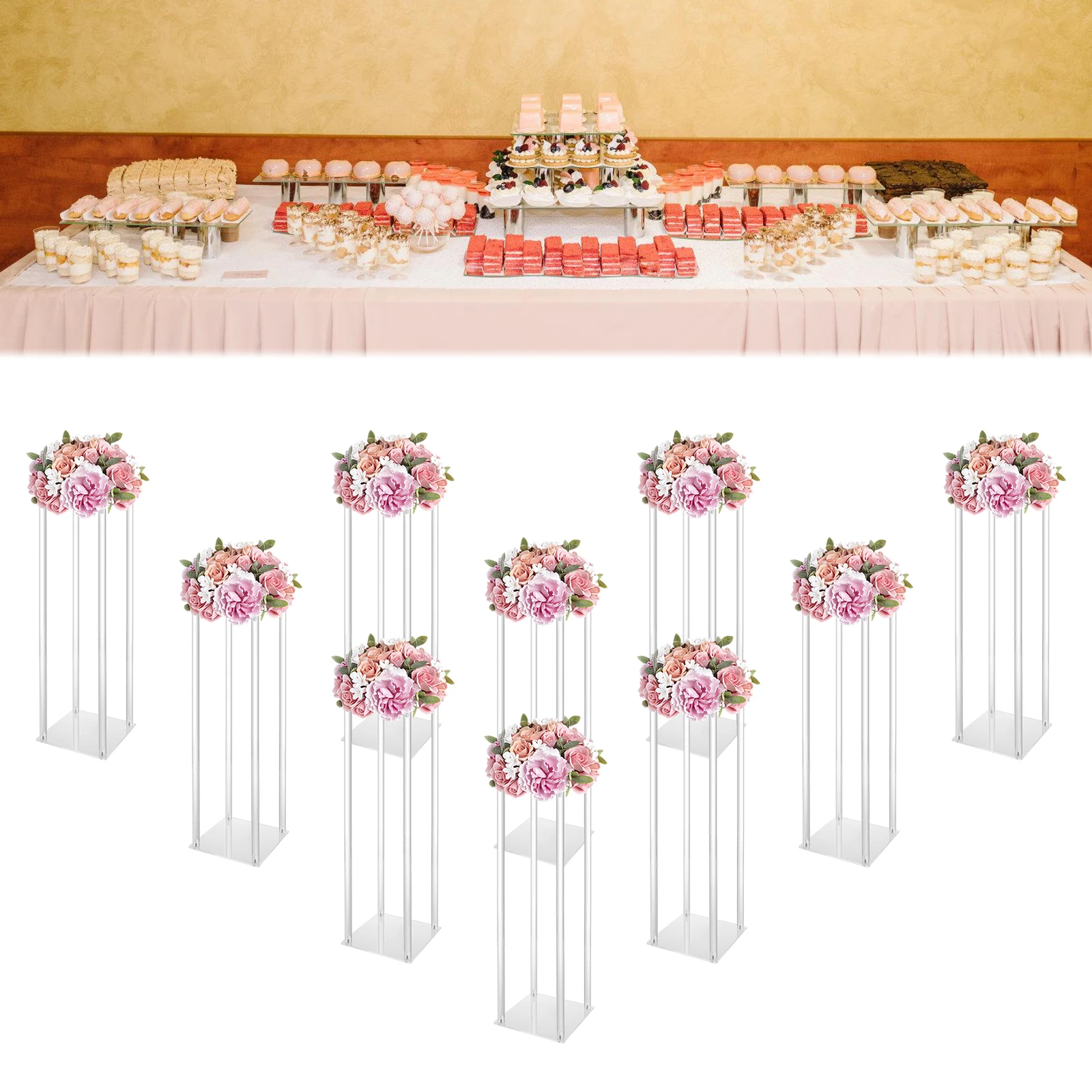 Gold Metal Arch Wedding Flower Stand 4/10Pcs Floor Column Stand Road Lead Wedding Supply
