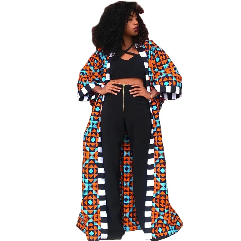 

African Ethnic Vintage Floral Print Dashiki Cardigan Women Autumn Outwear Red Plus Size Clothes Lace Up Boho Streetwear Trench