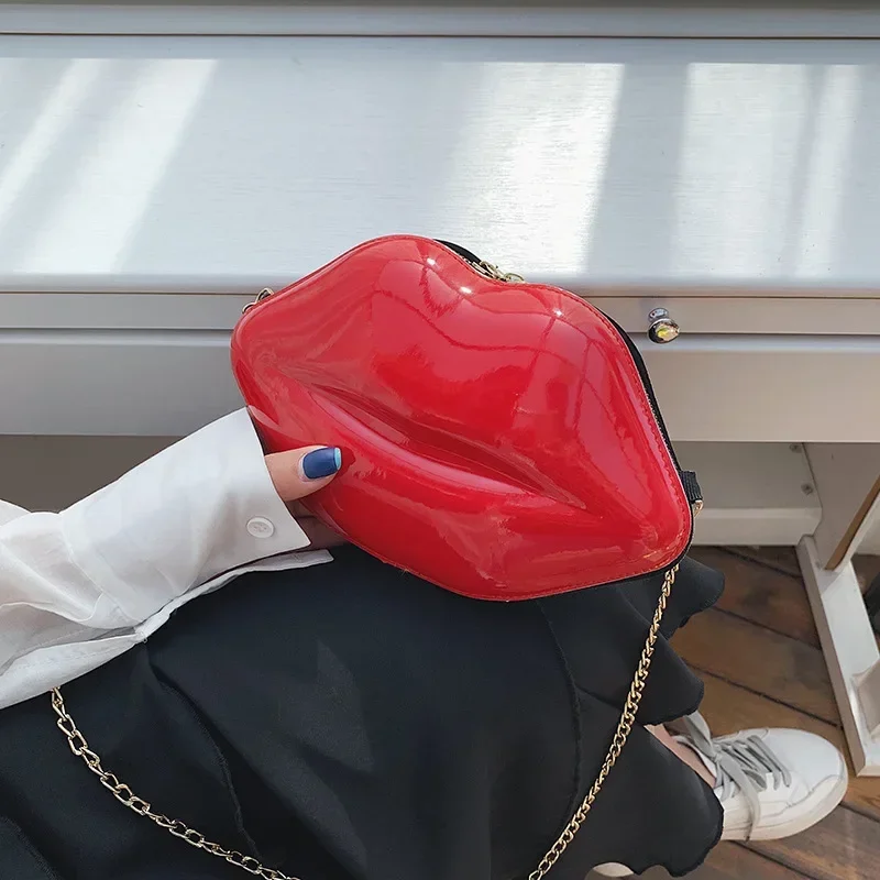 Lips Shape PVC Handbags Shoulder Crossbody Messenger Phone Coin Bag For Women