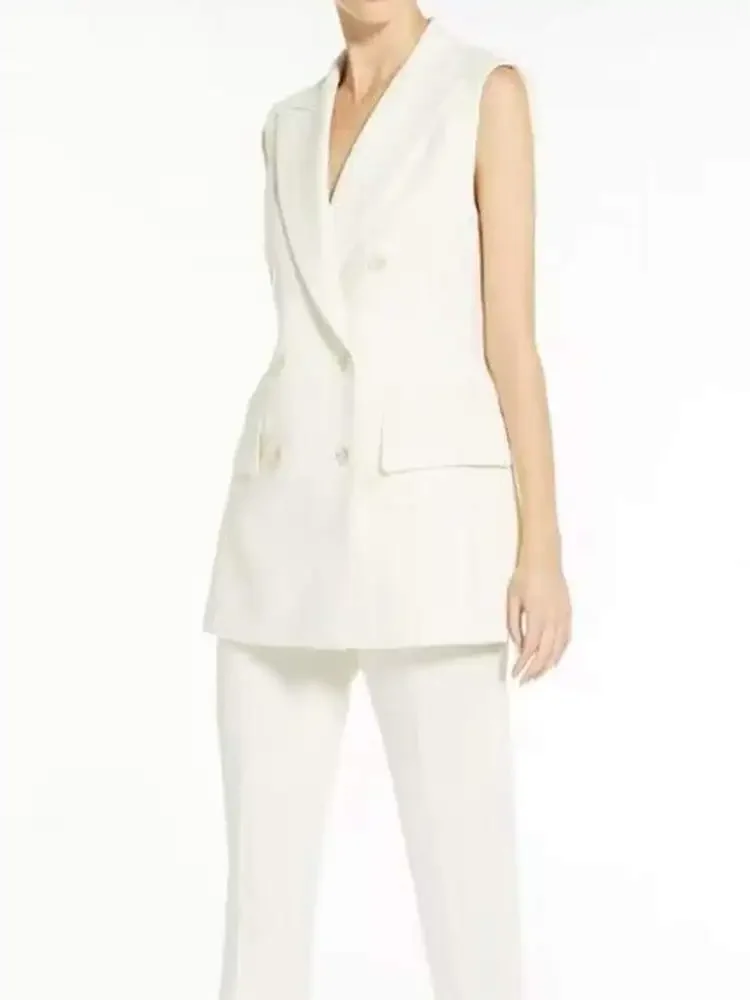 

Spring and Summer New Classic Women Double-breasted Design Wool Blend Vest