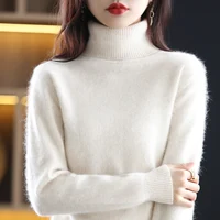 New Women's Clothing For Autumn/Winter 2024 100% Mink Plush Turtleneck Pullover Sweater Ladies Cashmere Sweater Dbr-018 - Image 4