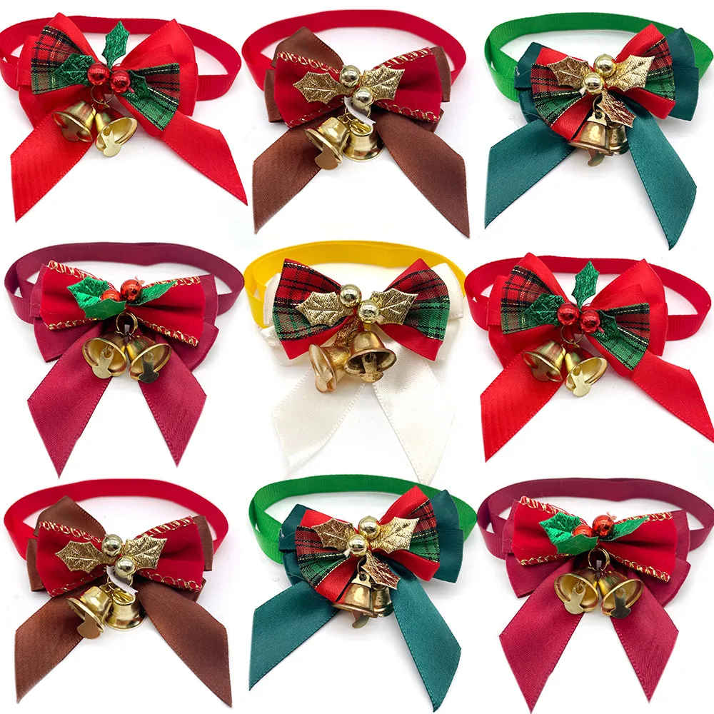 

New Christmas Bell Style Pet Dog Cat Bow Ties Xmas Collars for Small Dog Puppy Bowknot Accessories Christmas Grooming Supplies