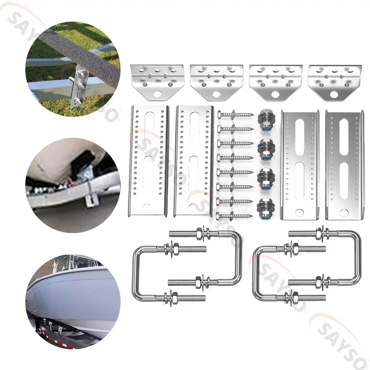 4PCS 8" Boat Trailer Bunk Bracket Galvanized Swivel Top Bunk Bracket Kit For 1.5"x3", 2"x3", 3"x3" Boat Trailer Crossmember