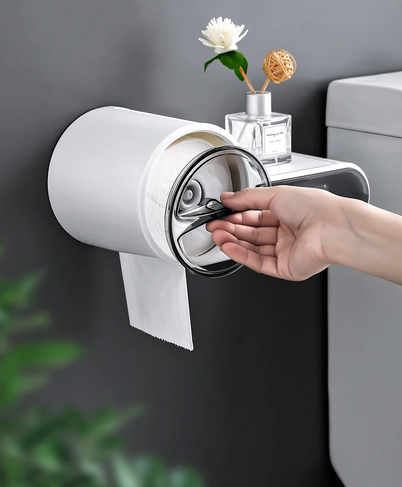 S104392ebfa1b40efa2b681db04933fbeo Wall Mounted Bathroom Toilet Paper Holder Paper Tissue Box Plastic Toilet Dispenser Roll Paper Storage Box Free Punching Mallzona