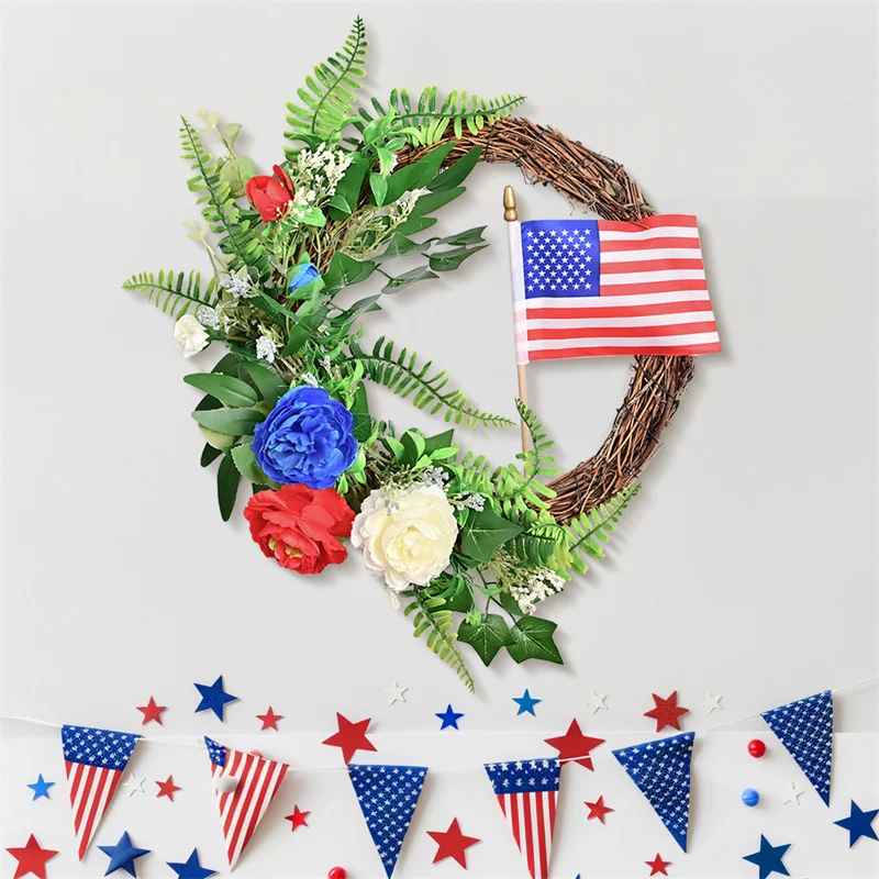 

New Independence Day Wreath American Flag Wreaths Memorial Day USA 4th July Decorations For Outside Home Door Decoration