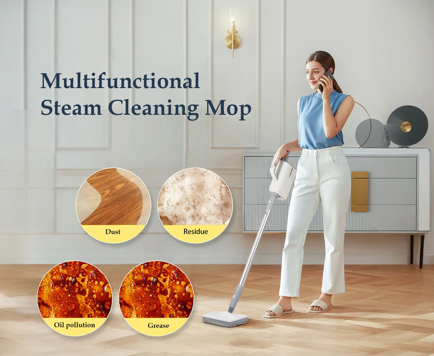 Household electric mopping machine, high temperature steam cleaner electric floor wiper for kitchen bedroom bathroom living room