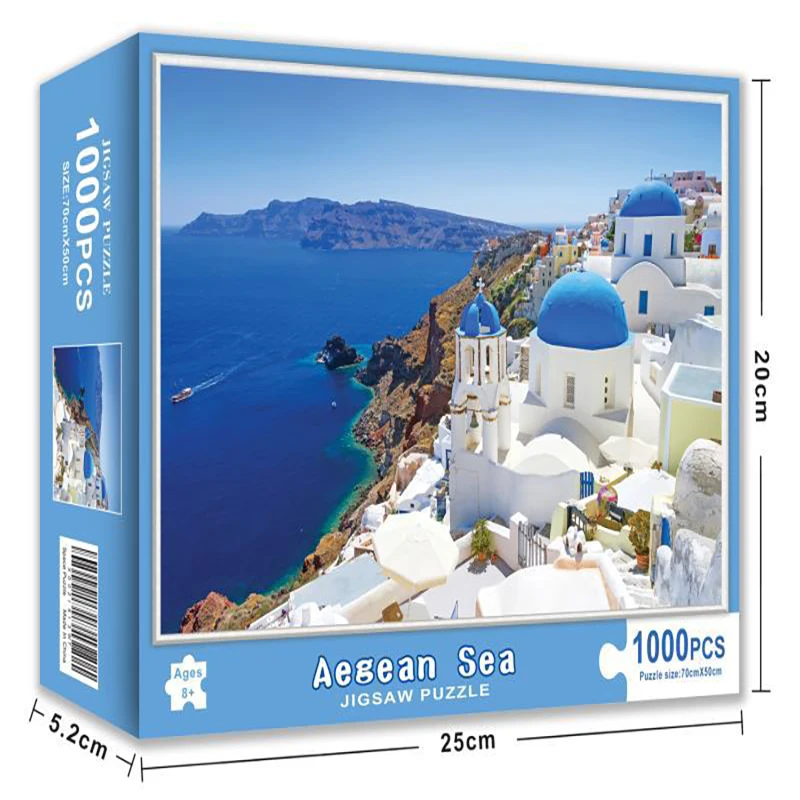 Adult Puzzle 1000 Pieces Fashion Aegean Sea Santorini Pattern Paper Jigsaw Toy 70*50cm Gift Box Design Cheap Sale Price |