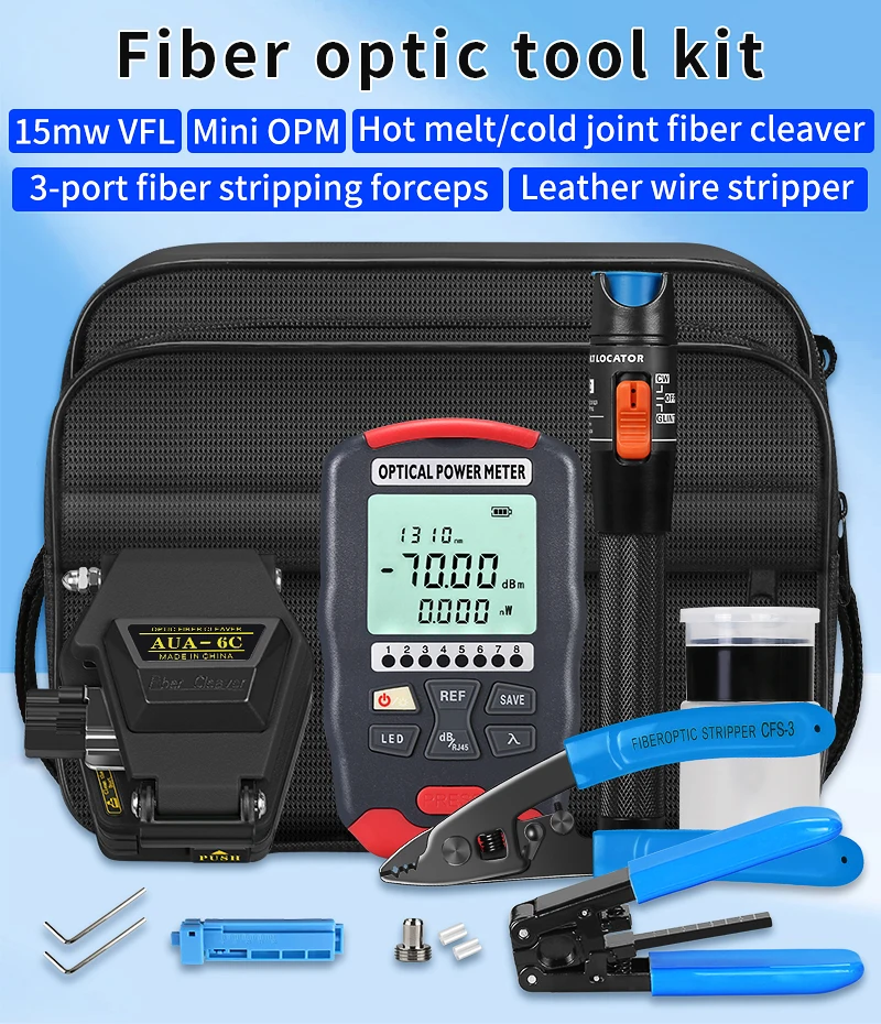AUA-D7/D5 Optical Power Meter and AUA-6C Fiber Cleaver 15mw Visual Fault Locator