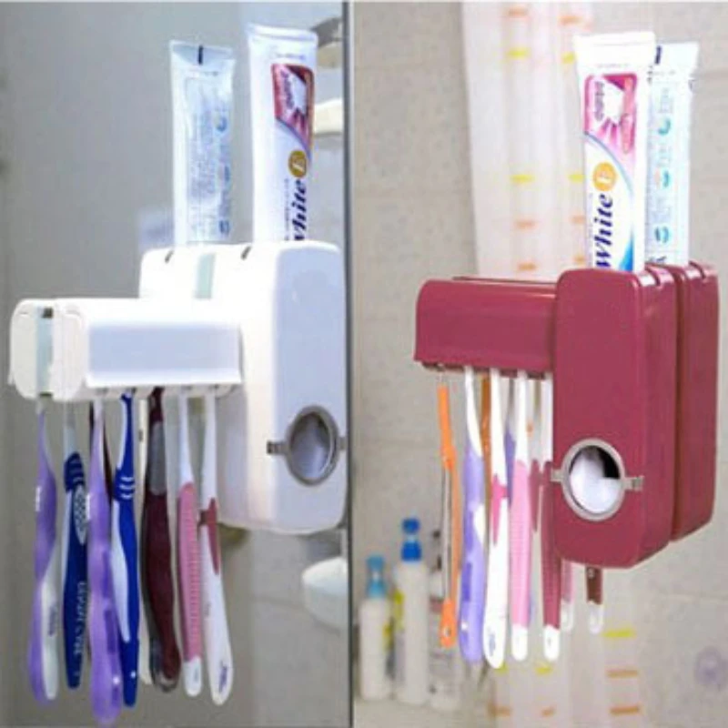 Free Shipping Fashion Automatic Toothpaste Dispenser +toothbrush Holder