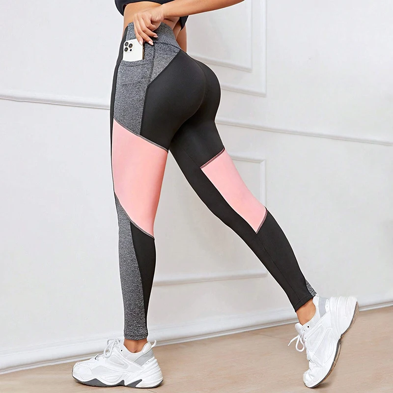 Yoga Pants Colorblocked High Waist Women Tummy Control Workout Leggings With Pockets