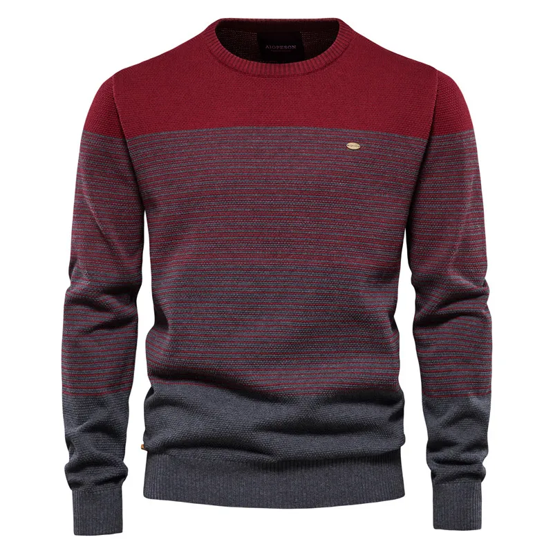 commando sweater AIOPESON Brand Cotton Sweater Men Fashion Casual O-Neck Spliced Pullovers Knitted Sweater Male New Winter Warm Mens Sweaters mens turtle neck jumper Sweaters