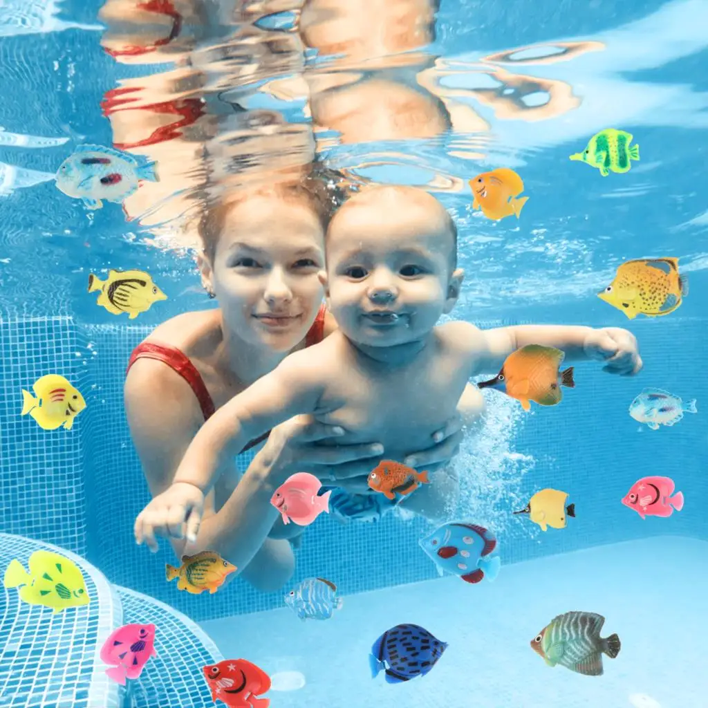 20Pcs Tropical Fish Figure Play Set with Plastic Fish Toys Fake Small Plastic Fish Assorted Fishes Baby Bath Toy 5