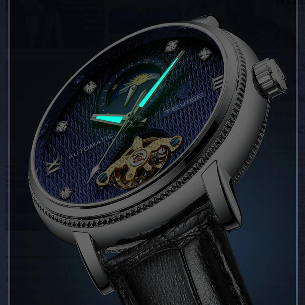Orologio Tevise Per Uomo Orologio Meccanico Automatico Da Uomo Orologio Con Tourbilion Fasi Lunari Lancette Luminose Casual Orologi Da Polso Maschili 