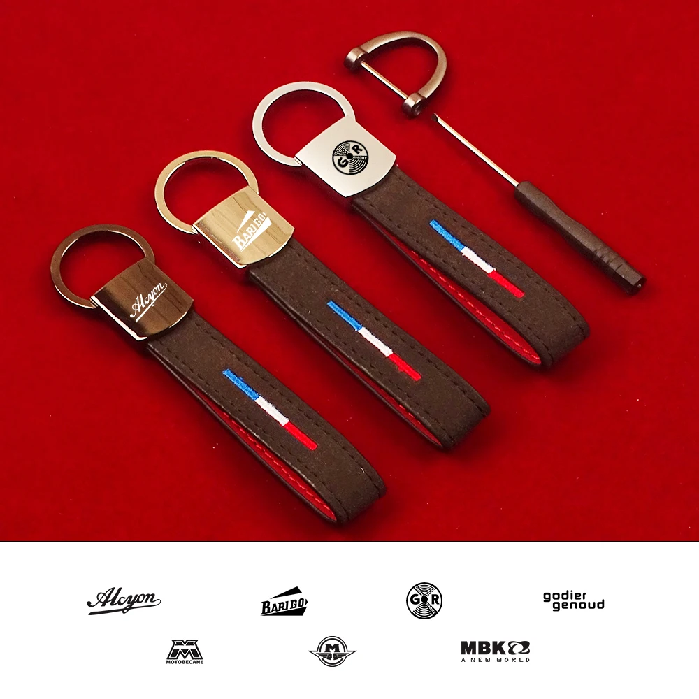 Portachiavi In Pelle Con Bandiera A Ferro Di Cavallo Bandiera Francia Per Alcyon Barigo Gnome & Rhone Gostark & Genoud Mbk Midual Motobecane
