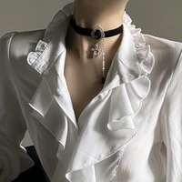 Deeptown blanc volants élégant Vintage femmes Blouses noir Y2k victorien gothique à manches longues col montant chemises ample Preppy 3