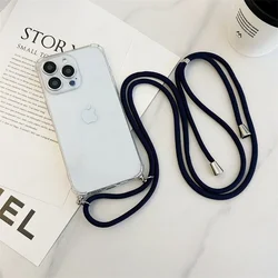 Shockproof Clear Crossbody Lanyard Phone Case with Soft Silicone TPU Back Cover - iPhone 15 Plus (Dark Blue)