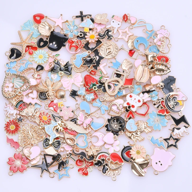 30pcs Enamel Alloy Kawaii Shell Starfish Fruit Cosmetics Starry Sky Diy Women Bracelet Jewelry Making Mix Pendant Accessories 2