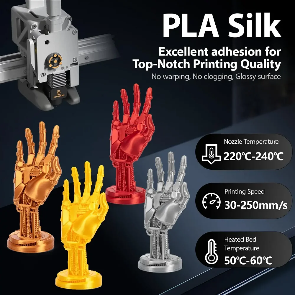 3D 프린터 필라멘트 실크 PLA 1.75mm 1kg 500g 250g 샤이니 필라멘트 PLA 스무스 3D 프린팅 재료 PLA 골드 실버 레드 블루