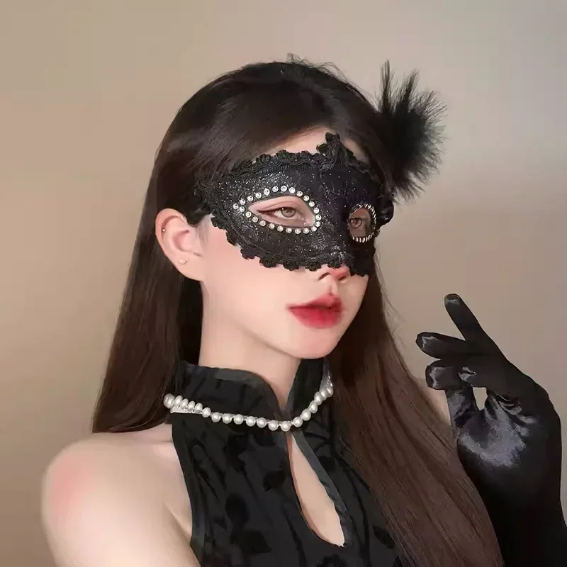 Makeup Mask Ball Party Sexy Half Face Makeup Girl Half Face Fun Lace Mask Halloween Feather Mask Sexy Goddess Beautiful Props - 2