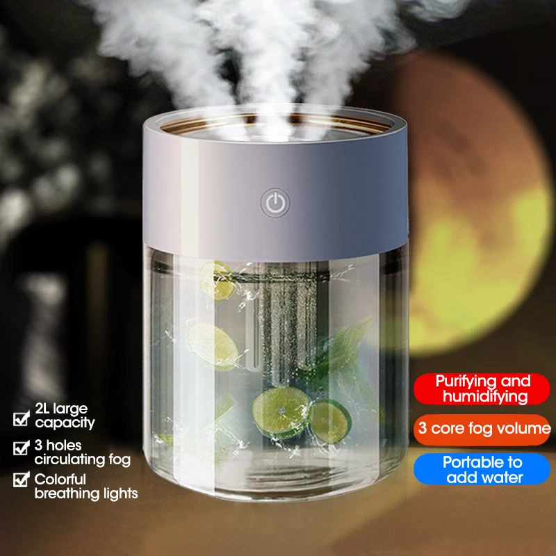 

Mini Portable LED Light 2L H2o Spray Mist Humidifier Double Wet Aroma Essential Oil Diffuser Car UsbDesktop Air Humidificador