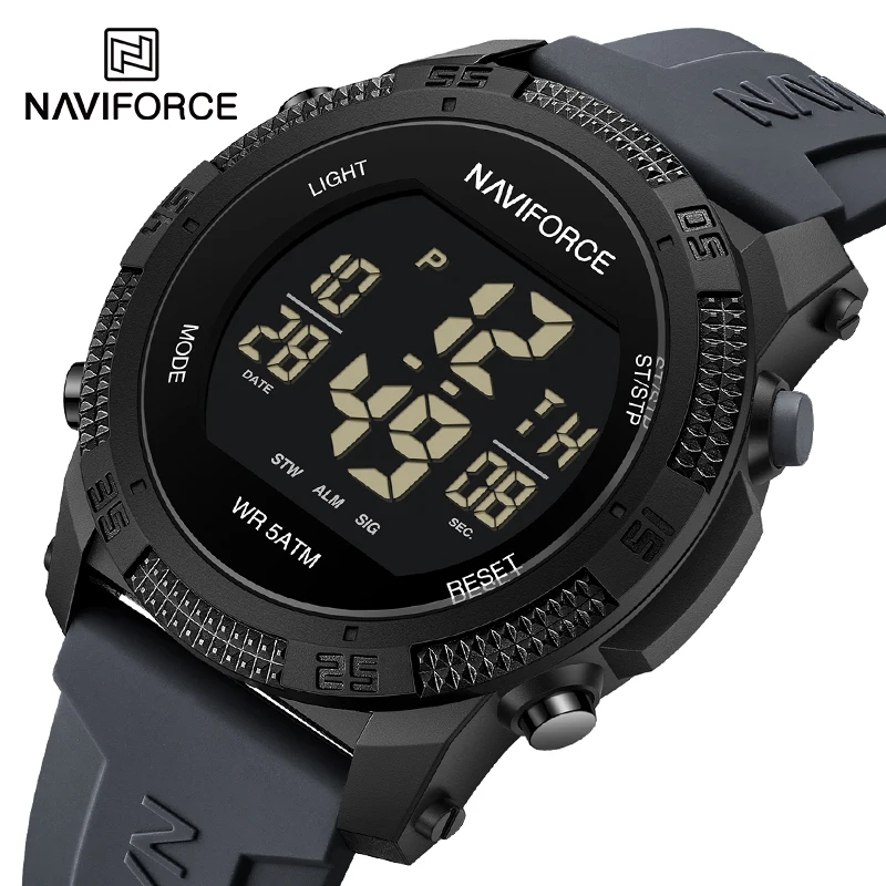 NAVIFORCE New Electronic Men's Wristwatch Military Sports 50m Water Resistant Luminous Watches for Man Silicone Strap Male Clock