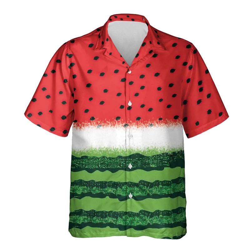 thumbnail image 1 of Camisa hawaiana con estampado de sandía para hombre, blusas con estampado 3D de frutas tropicales, blusas casuales de verano con botones, camisas Aloha de manga corta, 1 of 5