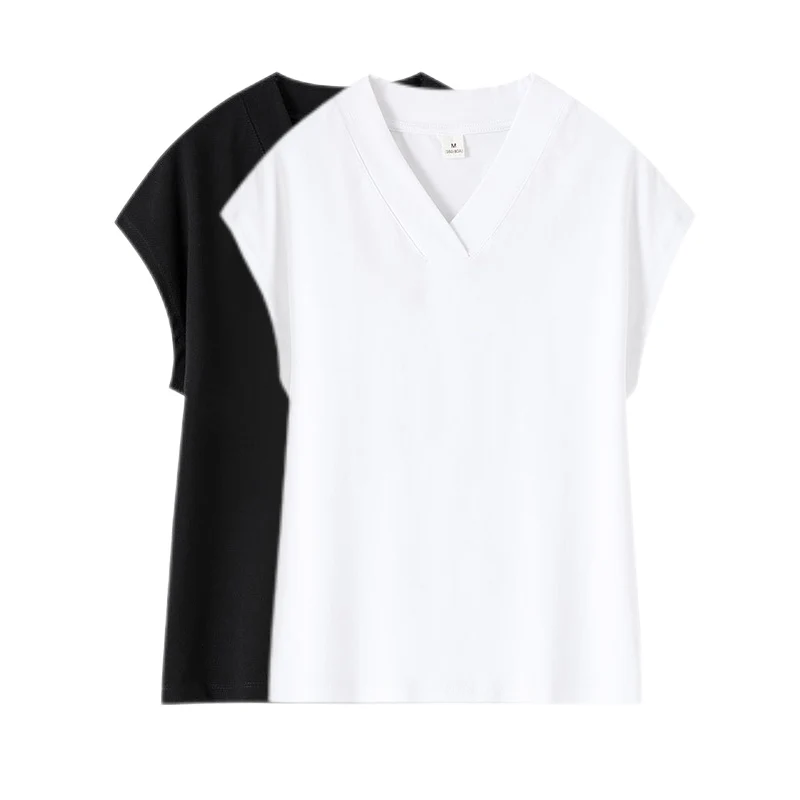 2pcs-lot-women-sweetshirts-short-sleeve-womens-clothing-black-white-t-shirts-for-girls-v-neck-summer-clothes-basic-female-shirts