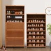 Modern 10-Tier Shoe Storage Cabinet, Bamboo Material, Flip-Up Doors, Raised Bottom, Space-Saving Design 2