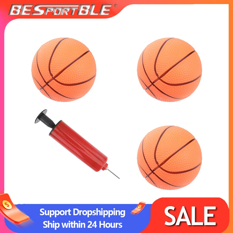 4pcs Sports Inflatable Mini Bouncy Basketball Sports Ball One Inflator