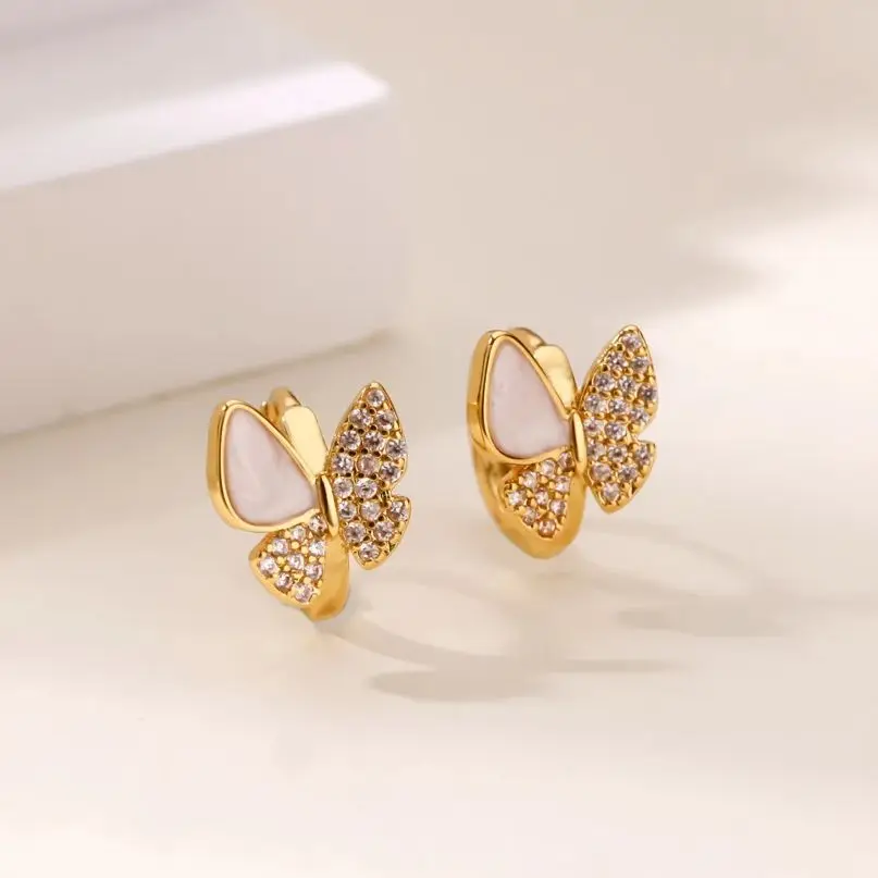Luxury Butterfly Zircon Earrings Cubic Zirconia Stainless Steel Waterproof