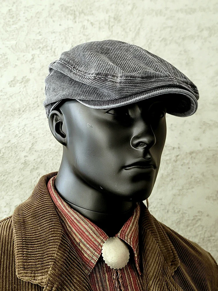 

Retro Grey Blue Washed Newspaper Forward Casual Versatile Beret Caps Duck Tongue Hat Painter Visors