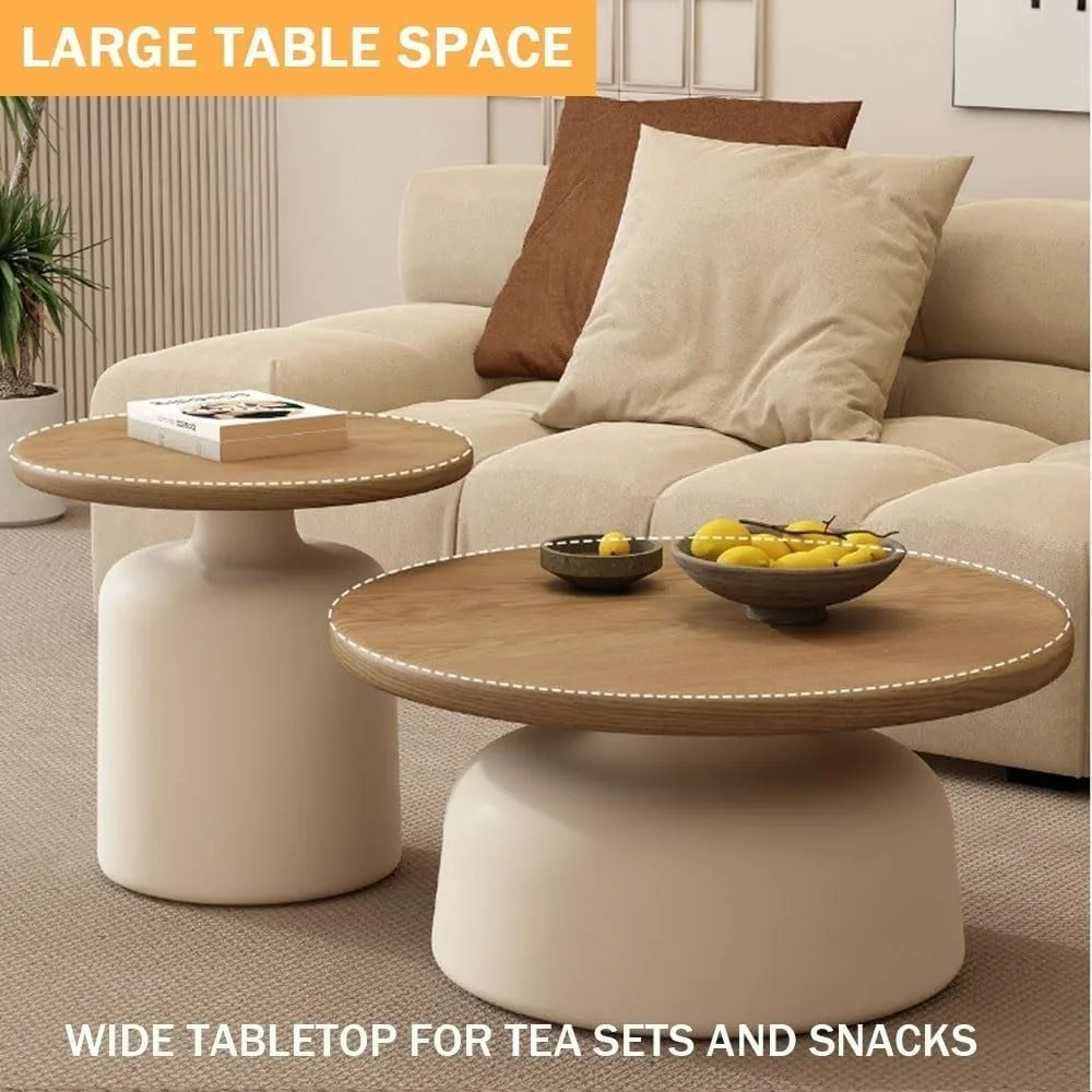 Cream Style Solid Wood Coffee Table, Living Room Home Small Apartment, Simple Tea Table, Round Coffee Table(B) 3