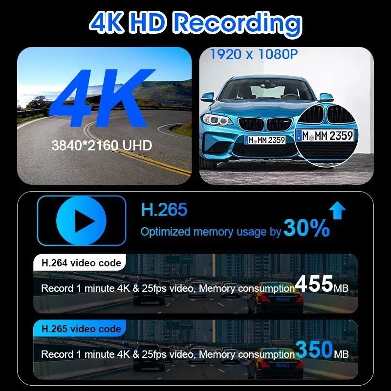 11.26 インチ 4K ダッシュカム車 DVR CarPlay Android 自動車ビデオ