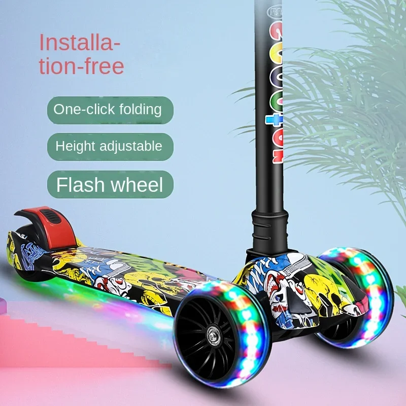 Children Scooter 3 Wheels Flash Wheels Kick Scooter for 3 12 Year Kids Adjustable Height Foldable