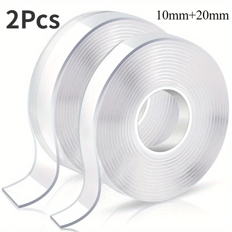 Versatile Transparent Double-Sided Adhesive Tape for Multi-Surface Use (2-Pack)