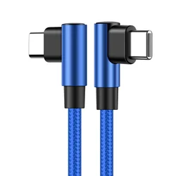 Angled USB - C to USB - C Nylon Braided Fast Charging Cable - 60W Power Delivery, Multiple Lengths - 0.25m (Double elbow Blue)
