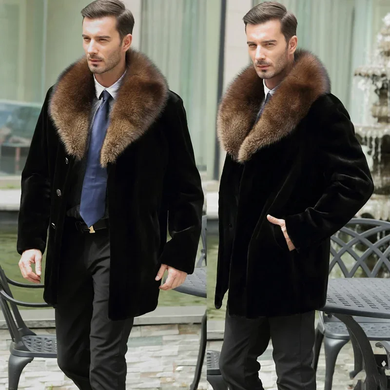 Autumn winter medium length high imitation whole mink fur coat for men's clothing trench korean luxury cloak