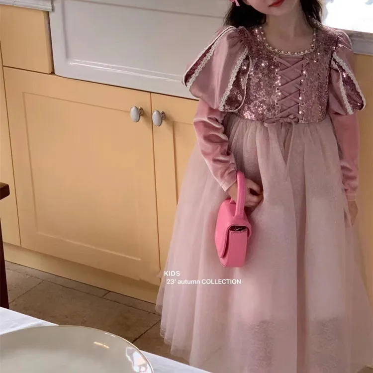 Girls Dress 2023 Spring  Autumn New Western Style Children Trendy Birthday  Little Girl Princess Dress - 3