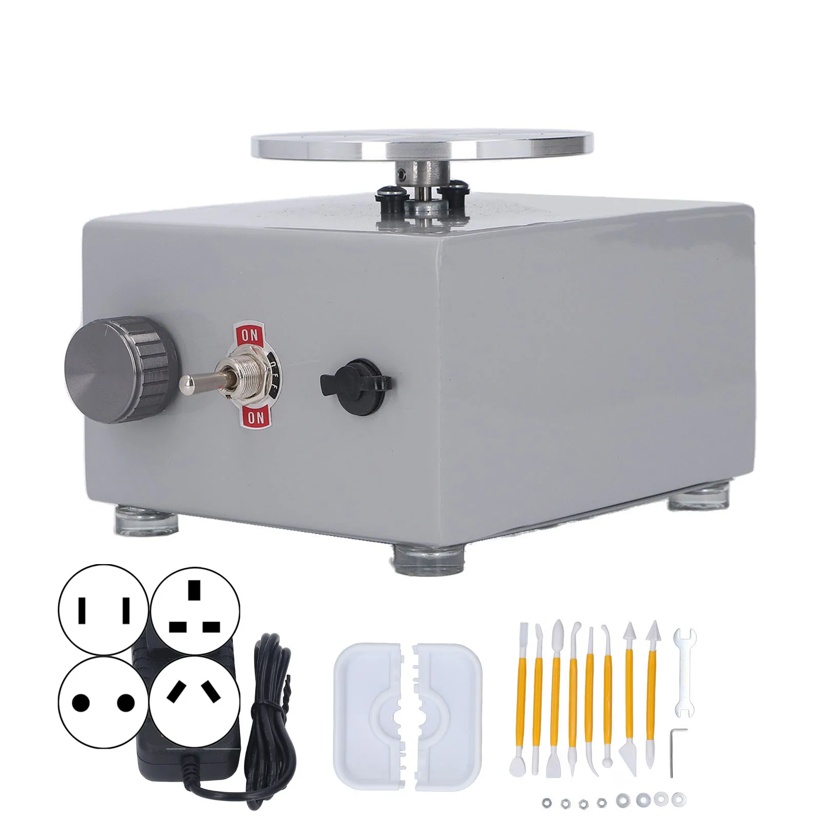 Small Pottery Wheel Compact Structure 2000 RPM Alloy Plastic Gray Rust Proof Turntable Pottery Wheel with Water Basin for Parent